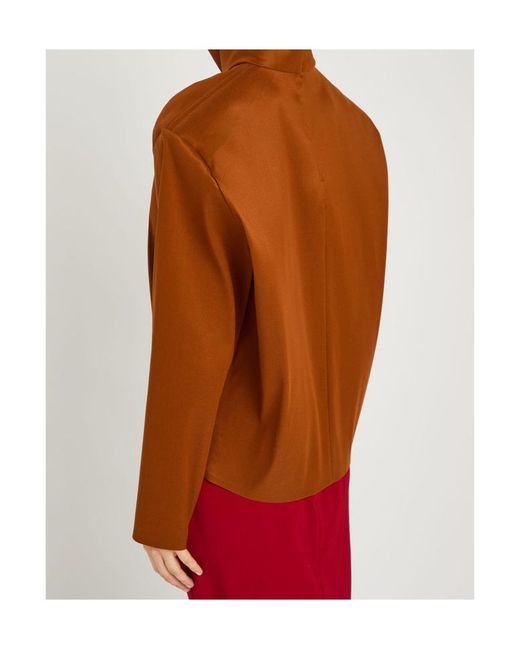 Saint Laurent Brown High-Neck Stretch-Silk Top