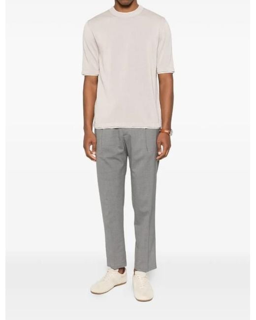 Eleventy White Round Neck Trim Sweater for men