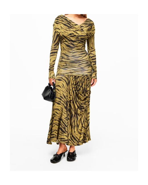 Ganni Metallic Printed Jersey Long Maxi Dress