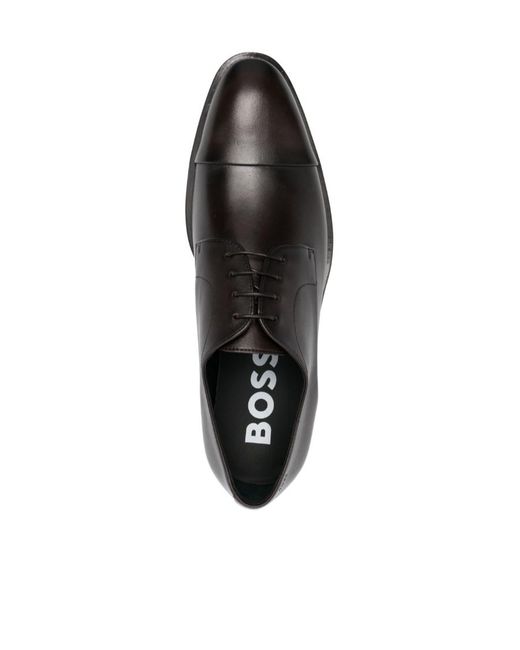 Boss Black Leather Derby Shoes for men