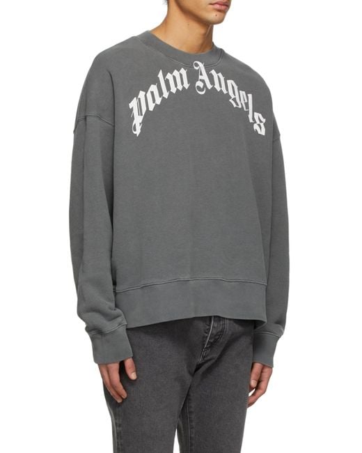 Palm Angels Gray Logo Printed Crewneck Sweatshirt for men