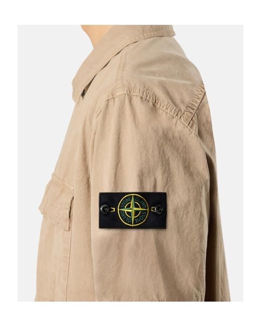 Stone Island Natural Short Sleeve Logo Patch Shirt for men