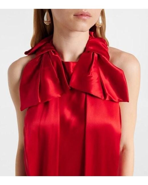 Simone Rocha Red Bow-Detail Open-Back Silk Satin Gown