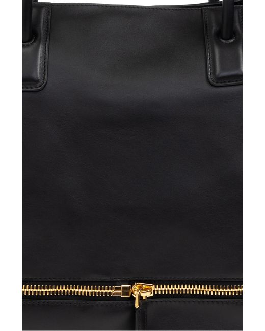 Moschino Black Logo Embossed Zipped Shopper Bag for men