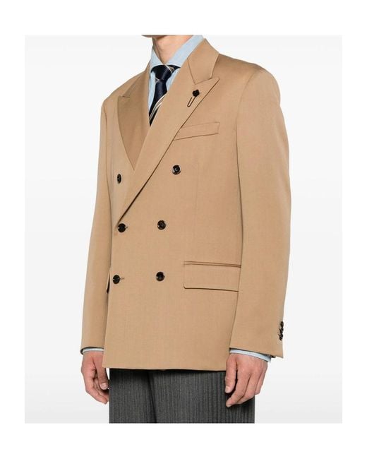 Lardini Natural Double-Breasted Peak-Lapel Blazer for men