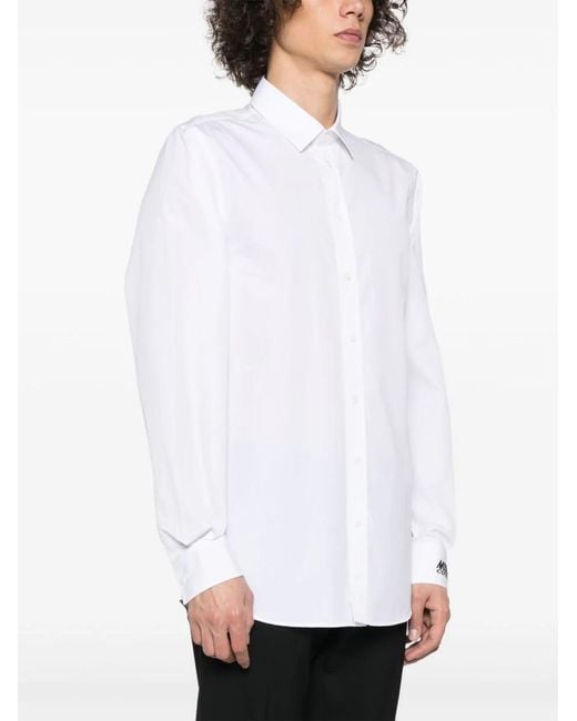 Moschino White Logo-Embroidered Cotton Shirt for men