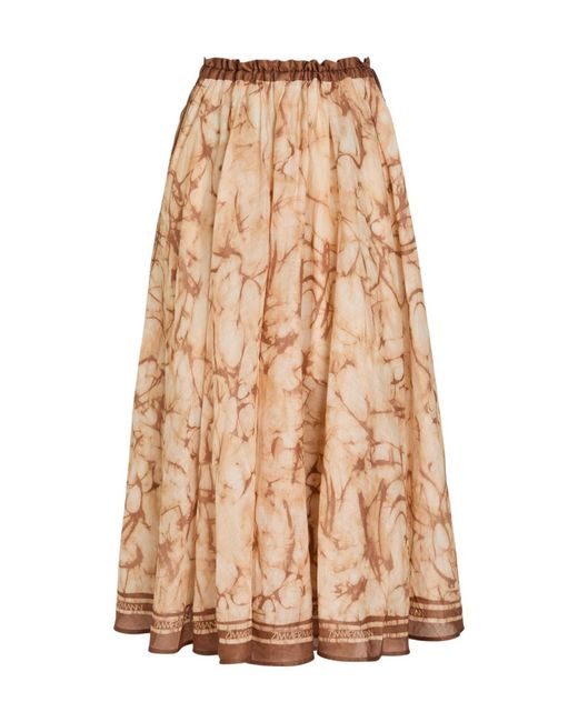 Zimmermann Natural Printed Rami Midi Skirt