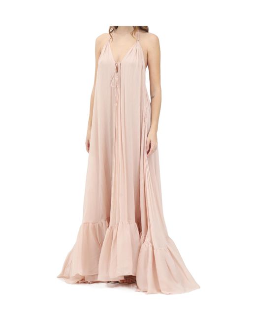 Pinko Pink Lace Pleated Maxi Dress