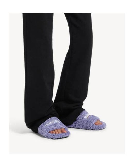 Balenciaga Purple Furry Logo Embroidered Sandals