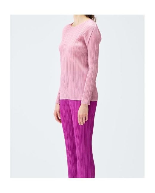 Pleats Please Issey Miyake Pink Pleats Please Issey Miyake Crewneck Pleated Top
