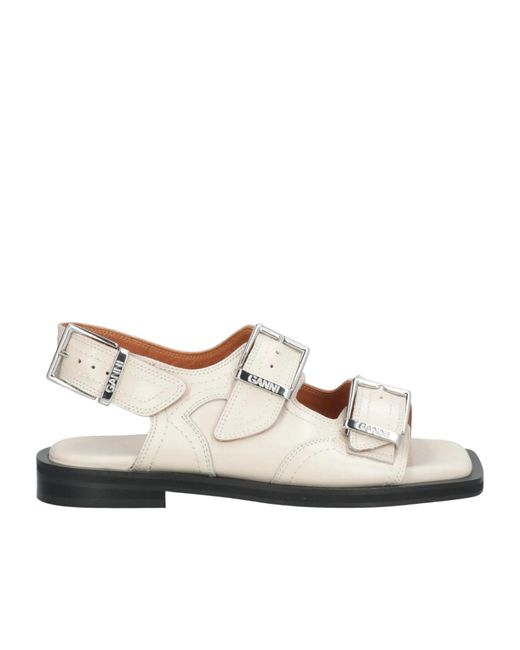 Ganni Natural Leather Square-Toe Sandals
