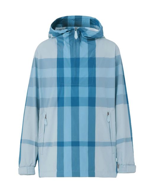 Burberry Blue Checked Packaway Hooded Jeacket for men