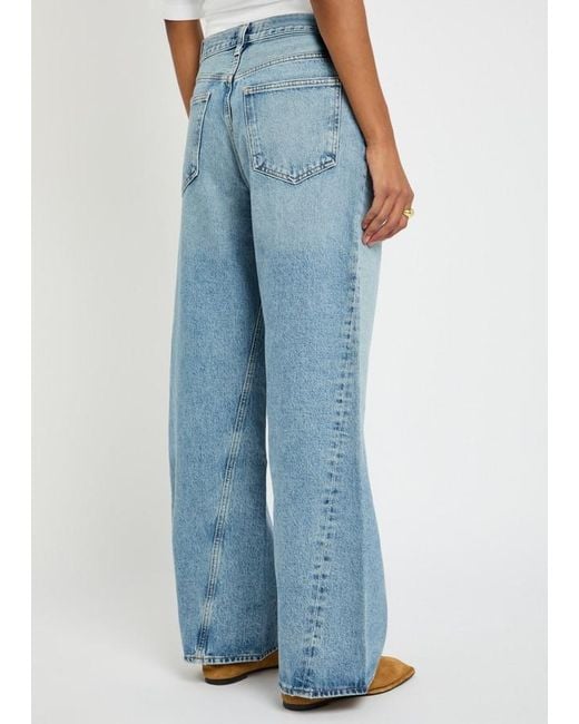 Agolde Blue Low Slung Baggy Distressed Wide-Leg Jeans