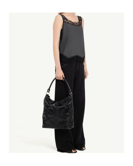 MM6 by Maison Margiela Black Mirrored Lace Slip Top