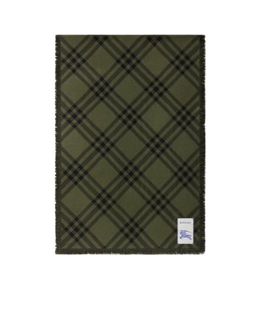 Burberry Green Wide Check Wool Silk Scarf