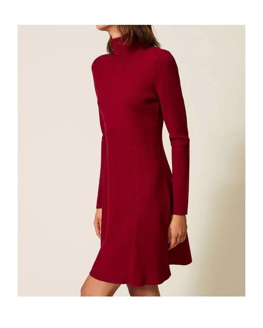 Twinset Red High-Neck Knit Dress