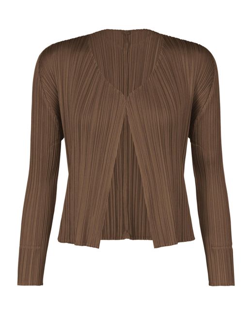 Pleats Please Issey Miyake Brown Pleated-Design Cardigan