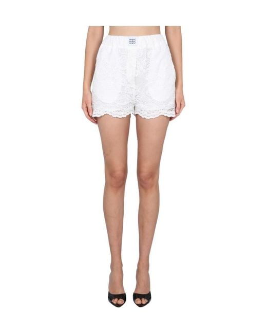 MSGM White Logo-Patch Elasticated Waistband Laced Shorts