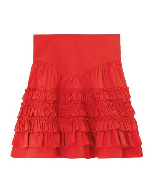 Ganni Red Ruched Detail Drop-Waist Skirt