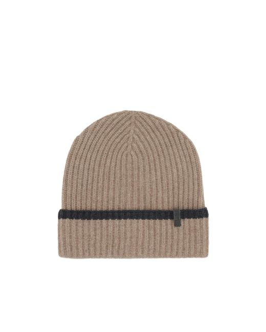 Brunello Cucinelli Gray Embellished Ribbed-Knit Beanie