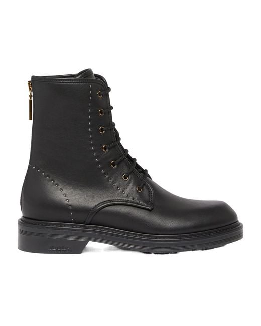 Max Mara Black Leather Combat Boots