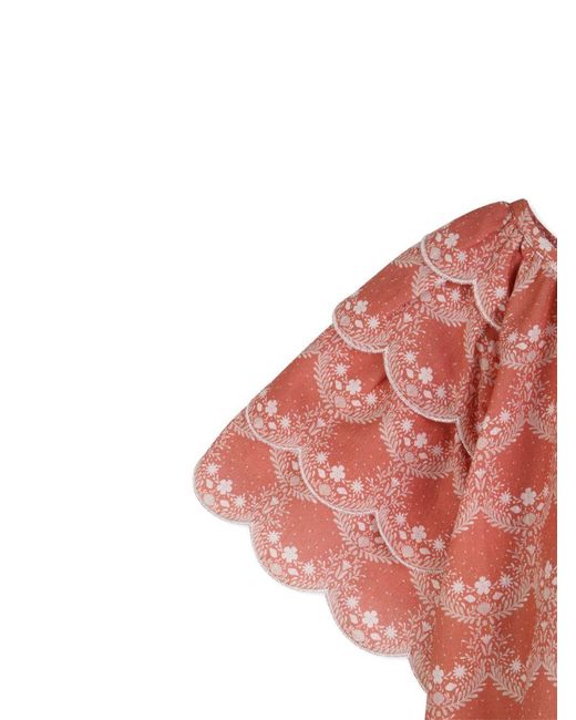 Chloé Red Scalloped Ruffled Top