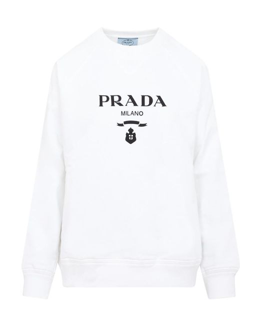 Prada White Logo-Print Cotton Sweatshirt