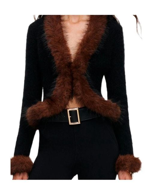 Self-Portrait Black Knit Sweater With A Fur Collar