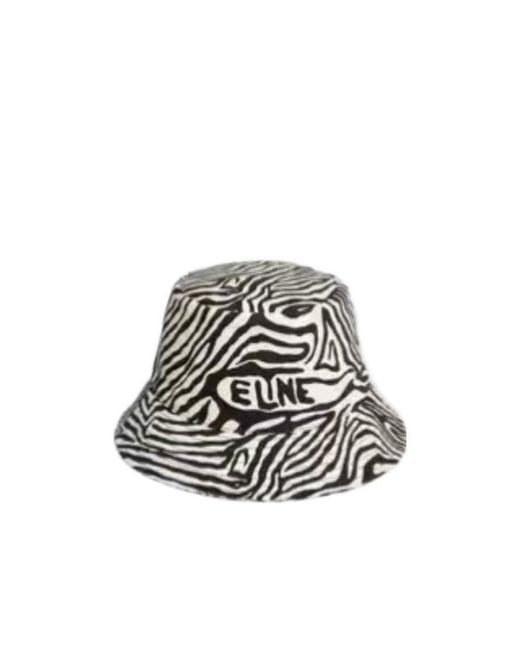 Céline White Zebra-Print Bucket Hat for men