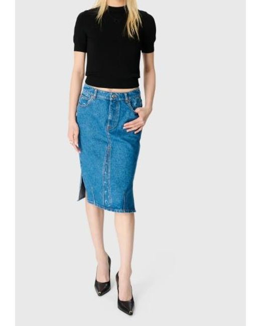 MARINE SERRE Blue Moon Laser Wash Denim Knee Length Skirt