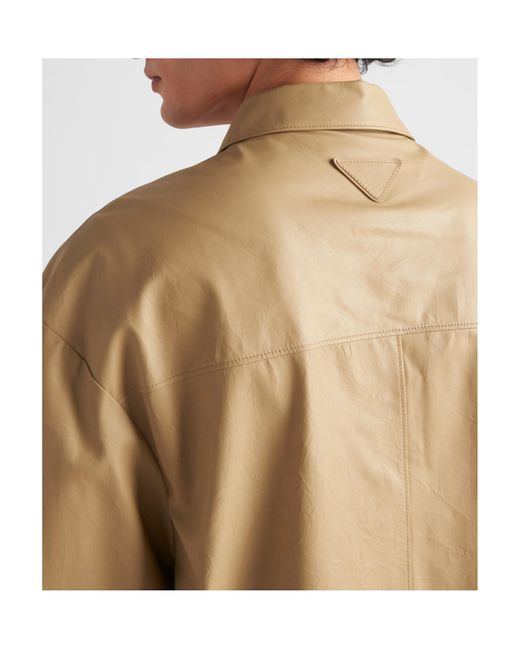Prada Natural Buttoned Short-Sleeved Leather Shirt for men