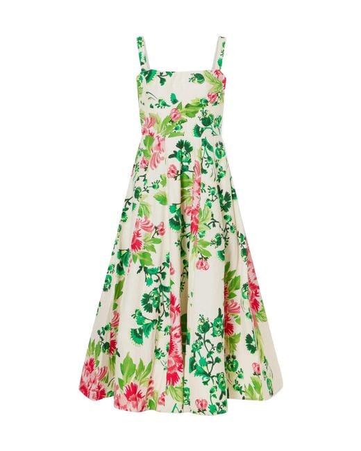 Saloni Green Sabrina Floral-Print Woven Midi Dress