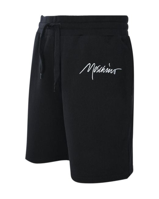 Moschino Black Logo-Embroidered Organic Cotton Track Shorts for men