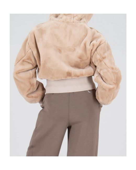 Moose Knuckles Natural Logo Patch Faux Fur Jacket