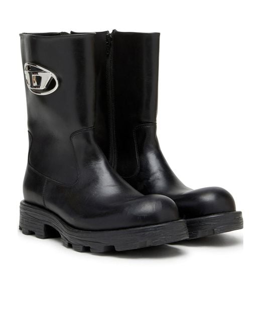 DIESEL Black Mid-Calf Boots With Chunky Sole And Logo Detail