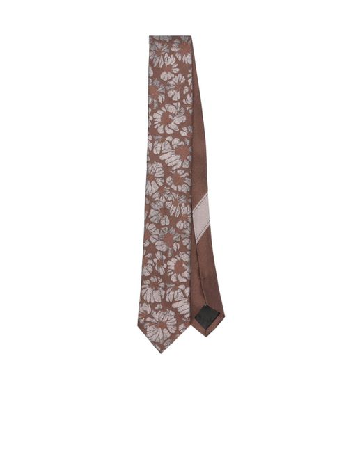 Dries Van Noten Brown Printed Silk Tie for men