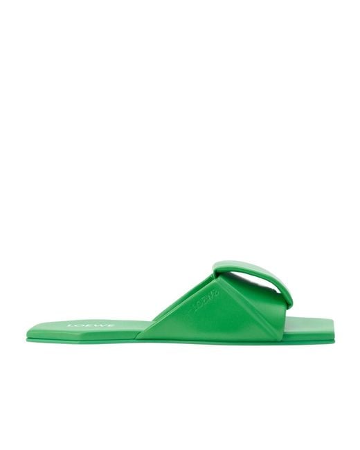 Loewe Green Origami Padded Square-Toe Flat Sandals