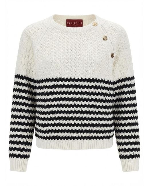 Gucci White Striped Boxy Fit Jumper