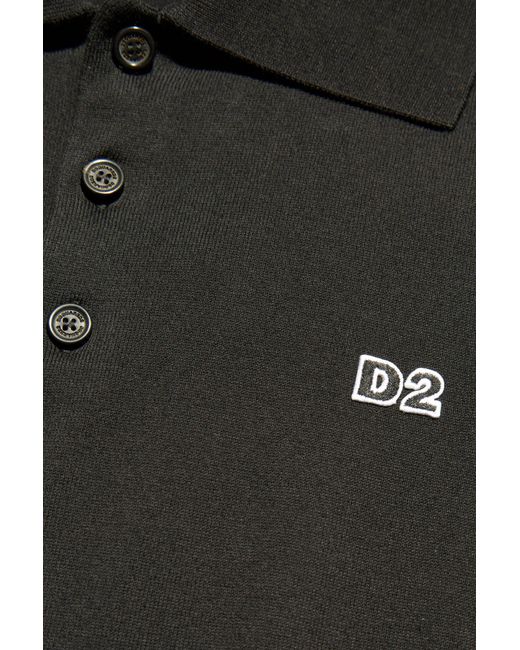 DSquared² Black D2 Logo Embroidered Knitted Polo Shirt for men
