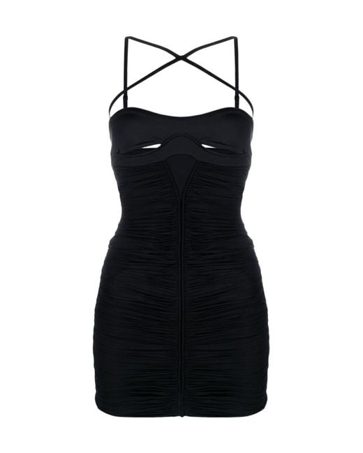 Mugler Black Cut-Out Detail Ruched Minidress