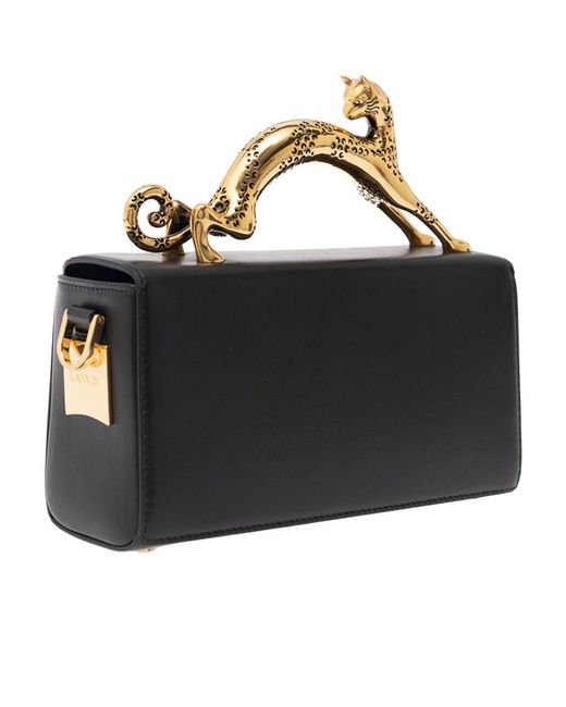 Lanvin Black Pencil Cat Leather Tote Bag