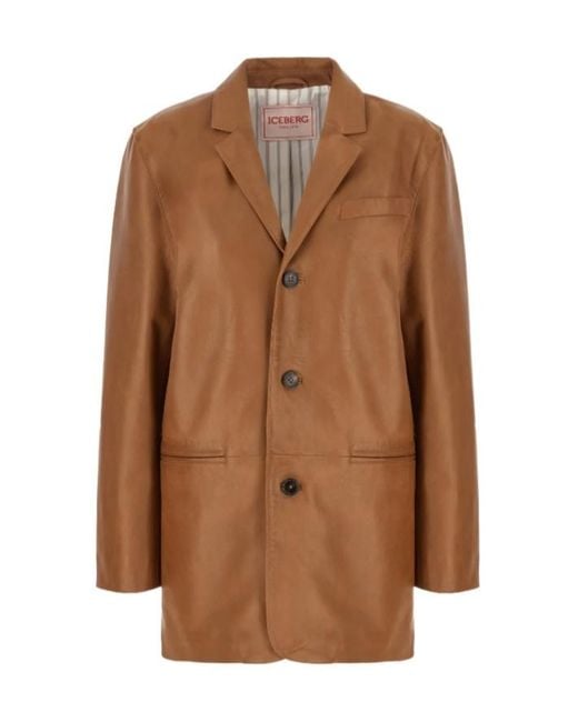Iceberg Brown Button Leather Jacket