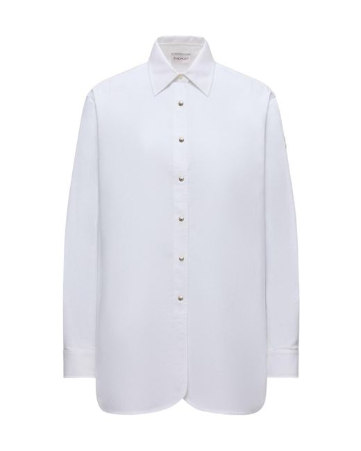 Moncler White Logo Patch Long Sleeved Shirt