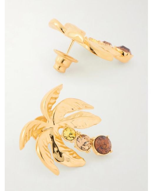Oscar de la Renta Metallic Palm Tree Crystal-Embellished-Tone Clip Earrings