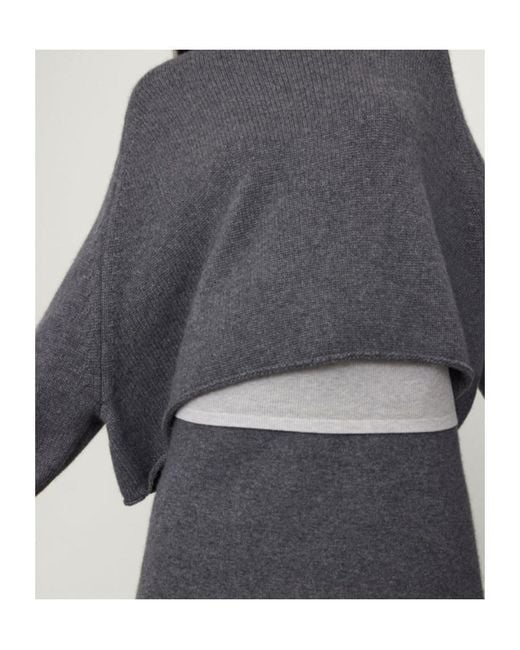 Lisa Yang Gray Cropped Crew Neck Knitted Sweater