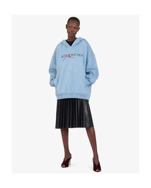 Givenchy Blue Logo Printed Hooded Sweater