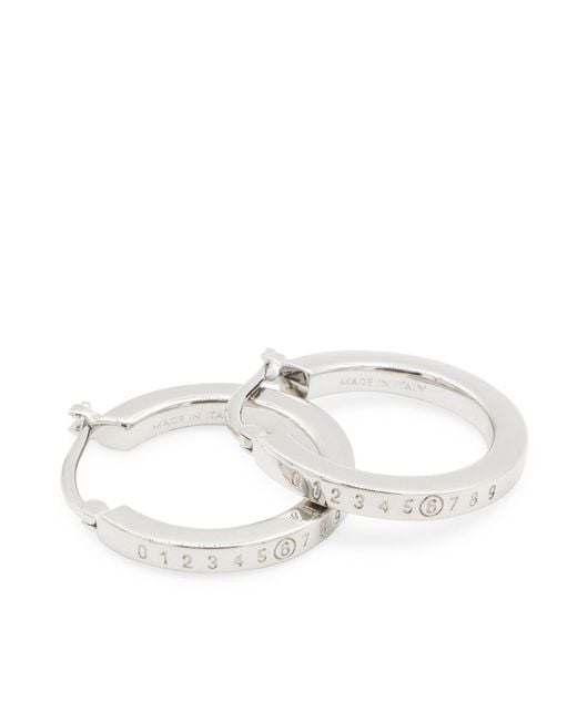 MM6 by Maison Margiela White Numeric Logo Engraved Hoop Earrings for men