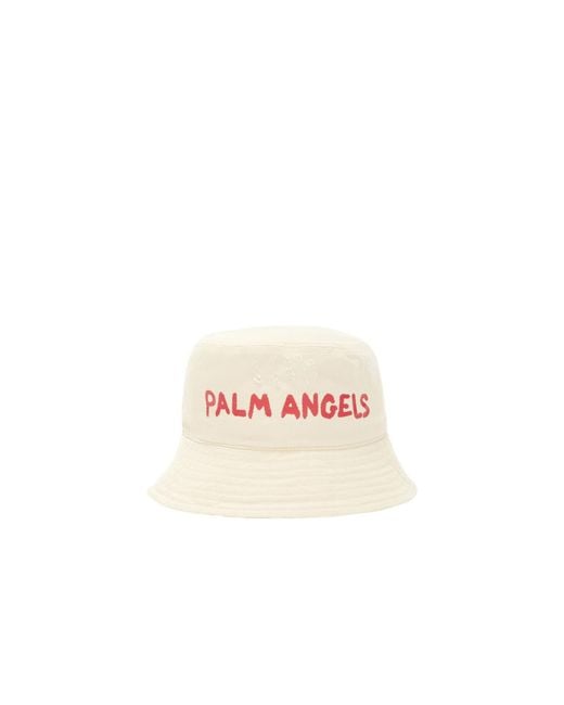 Palm Angels Pink Logo-Print Cotton Bucket Hat for men