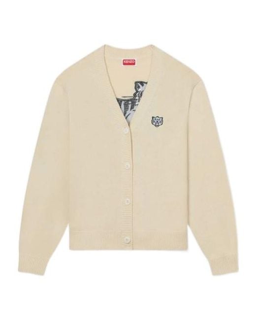 KENZO Natural Happy Tiger Embroidered Cardigan