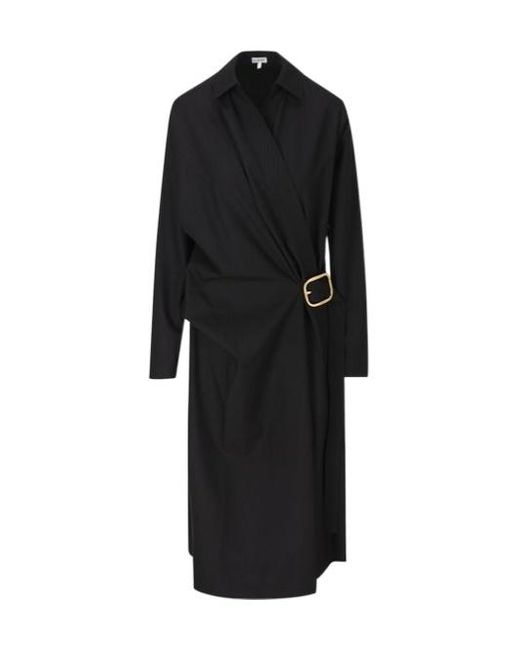 Loewe Black Buckle Detailed Gathered Midi Dress